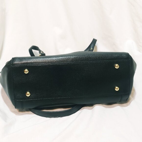 Nine West Black Satchel Handbag Purse Grommets Double Strap Bottom Stud 10" - Picture 9 of 9